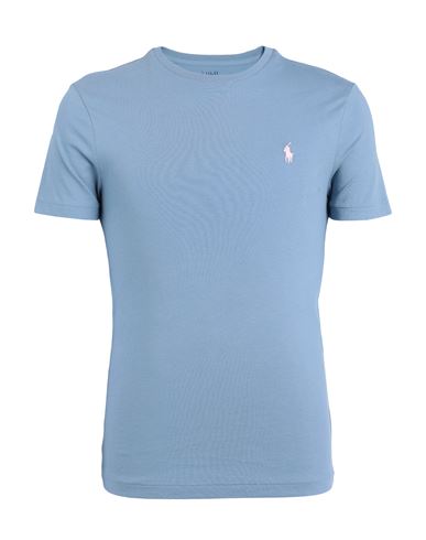 Polo Ralph Lauren Custom Slim Fit Jersey Crewneck T-shirt Man T-shirt Pastel Blue Size Xxl Cotton