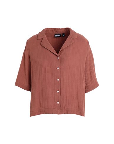 Pieces Woman Shirt Tan Size Xl Cotton In Brown
