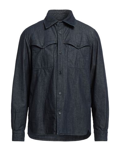 Aspesi Man Denim Shirt Navy Blue Size L Cotton
