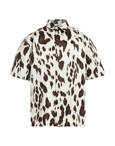 Msgm Man Shirt Light Grey Size 16 Cotton In Animal Print