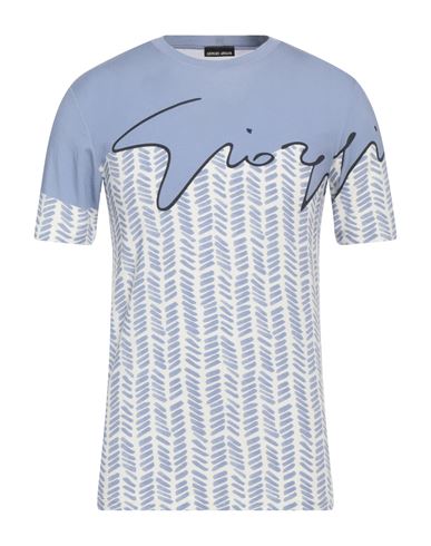 Shop Giorgio Armani Man T-shirt Slate Blue Size 46 Viscose, Elastane