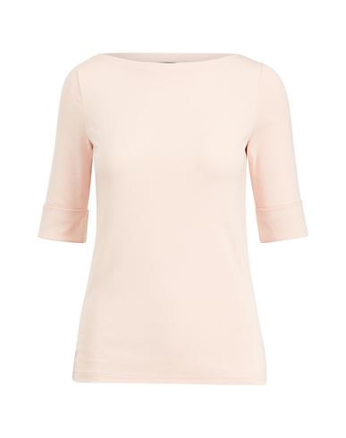Lauren Ralph Lauren Cotton Boatneck Top Woman T-shirt Blush Size Xl Cotton, Elastane In Pink