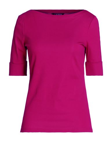 Lauren Ralph Lauren Cotton Boatneck Top Woman T-shirt Garnet Size Xs Cotton, Elastane In Red