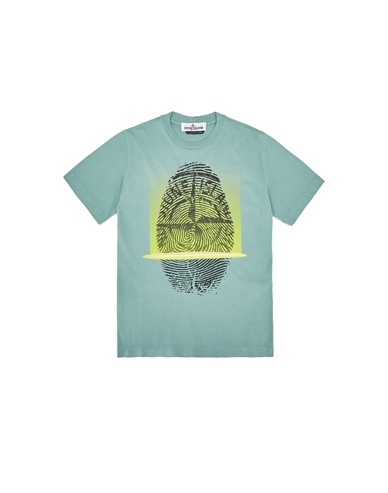 STONE ISLAND JUNIOR 21053 ‘FINGER SCAN TWO’ 반소매 티셔츠 남성 세이지 그린