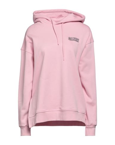 Ganni Embroidered Cotton-blend Fleece Hoodie In Pink