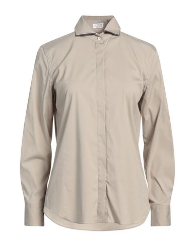 Brunello Cucinelli Woman Shirt Khaki Size Xl Cotton, Polyamide, Elastane, Brass In Beige