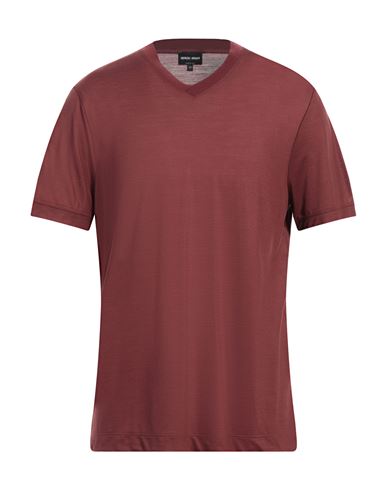 Giorgio Armani Man T-shirt Burgundy Size 44 Virgin Wool In Red