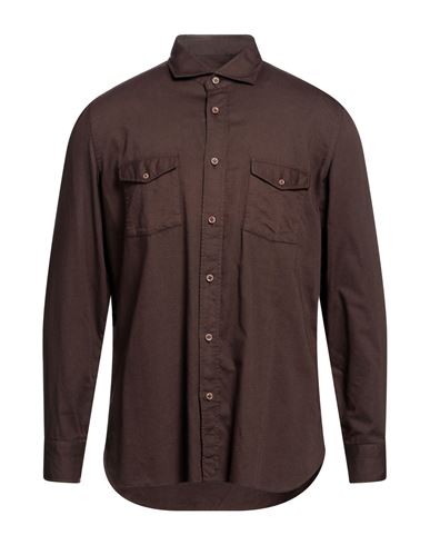 Giampaolo Man Shirt Dark Brown Size L Cotton