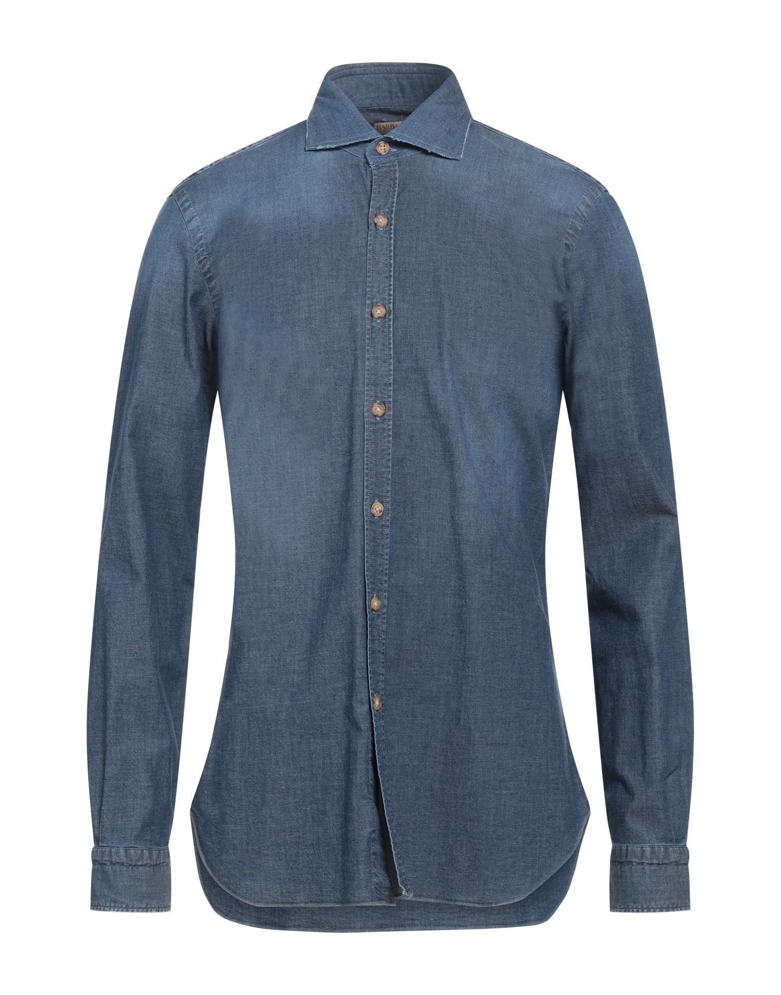 Shop Barba Napoli Man Denim Shirt Blue Size 15 ½ Cotton