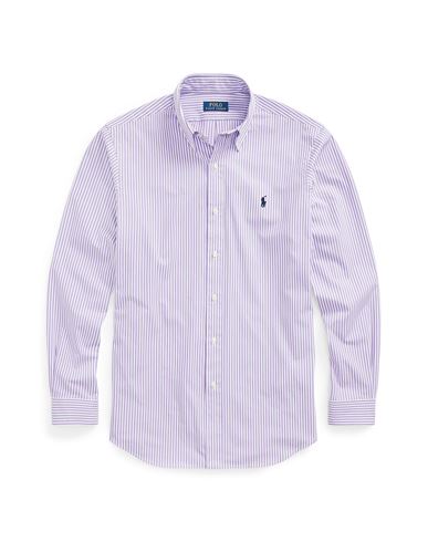 Shop Polo Ralph Lauren Custom Fit Striped Stretch Poplin Shirt Man Shirt Light Purple Size M Cotton, Elas