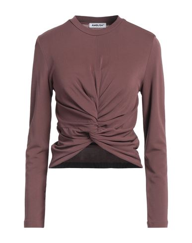 Shop Ambush Woman T-shirt Chocolate Brown Size Xxs Viscose, Polyamide