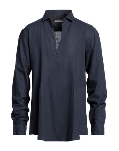 Shop Grey Daniele Alessandrini Man Shirt Midnight Blue Size 17 ½ Linen, Cotton