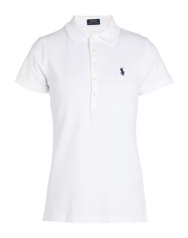 Shop Polo Ralph Lauren Slim Fit Stretch Polo Shirt Woman Polo Shirt White Size L Cotton, Elastane