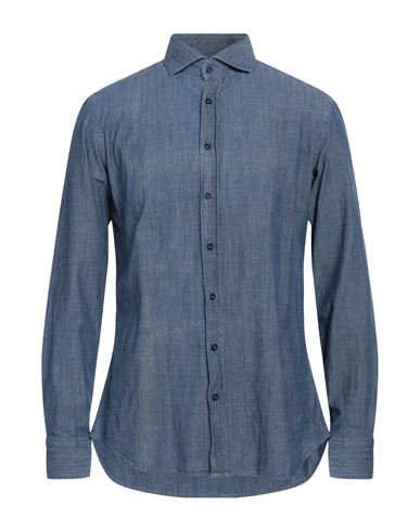 Bastoncino Man Denim Shirt Blue Size 17 Cotton
