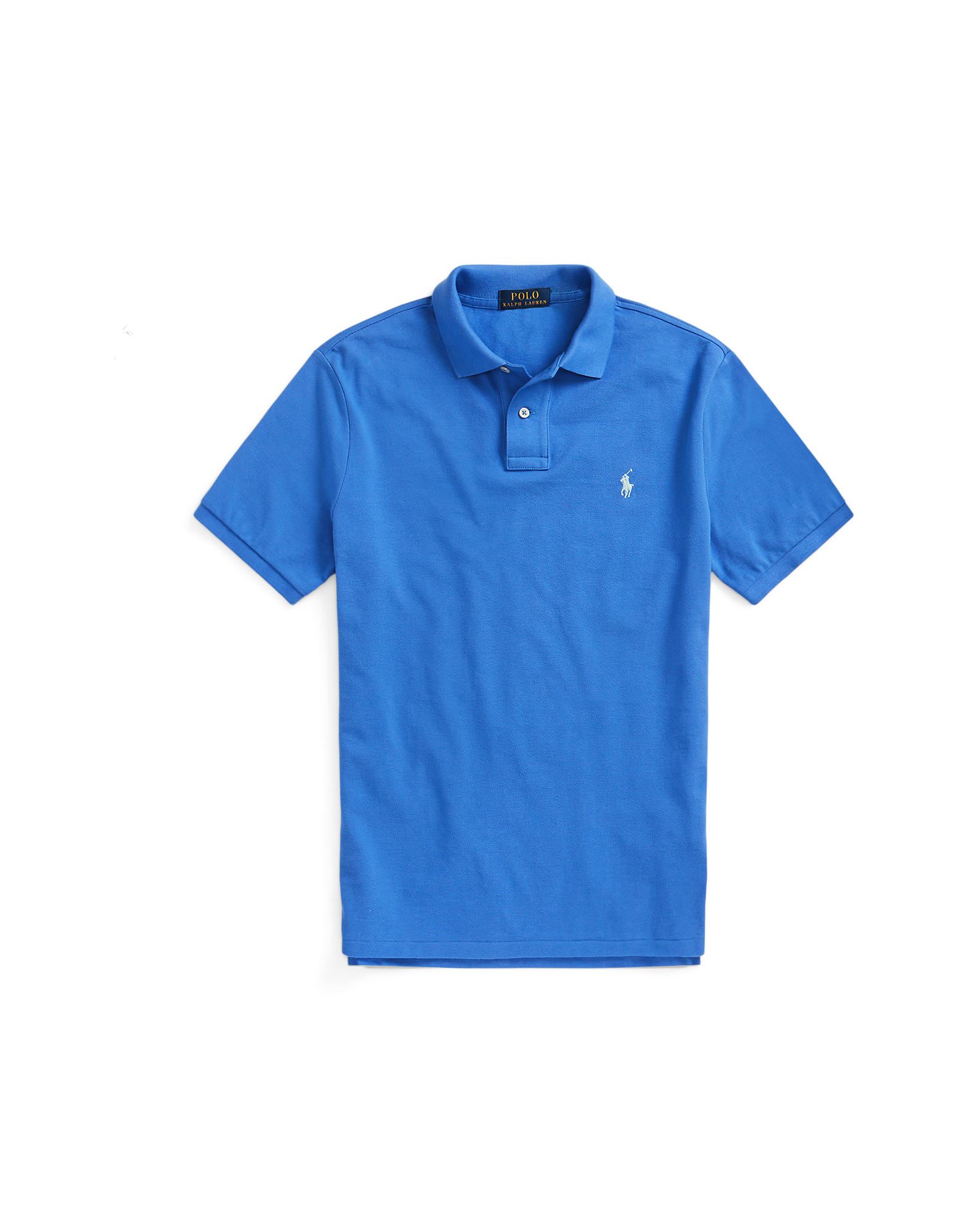 Polo Ralph Lauren Custom Slim Fit Mesh Polo Shirt Man Polo Shirt Blue Size M Cotton