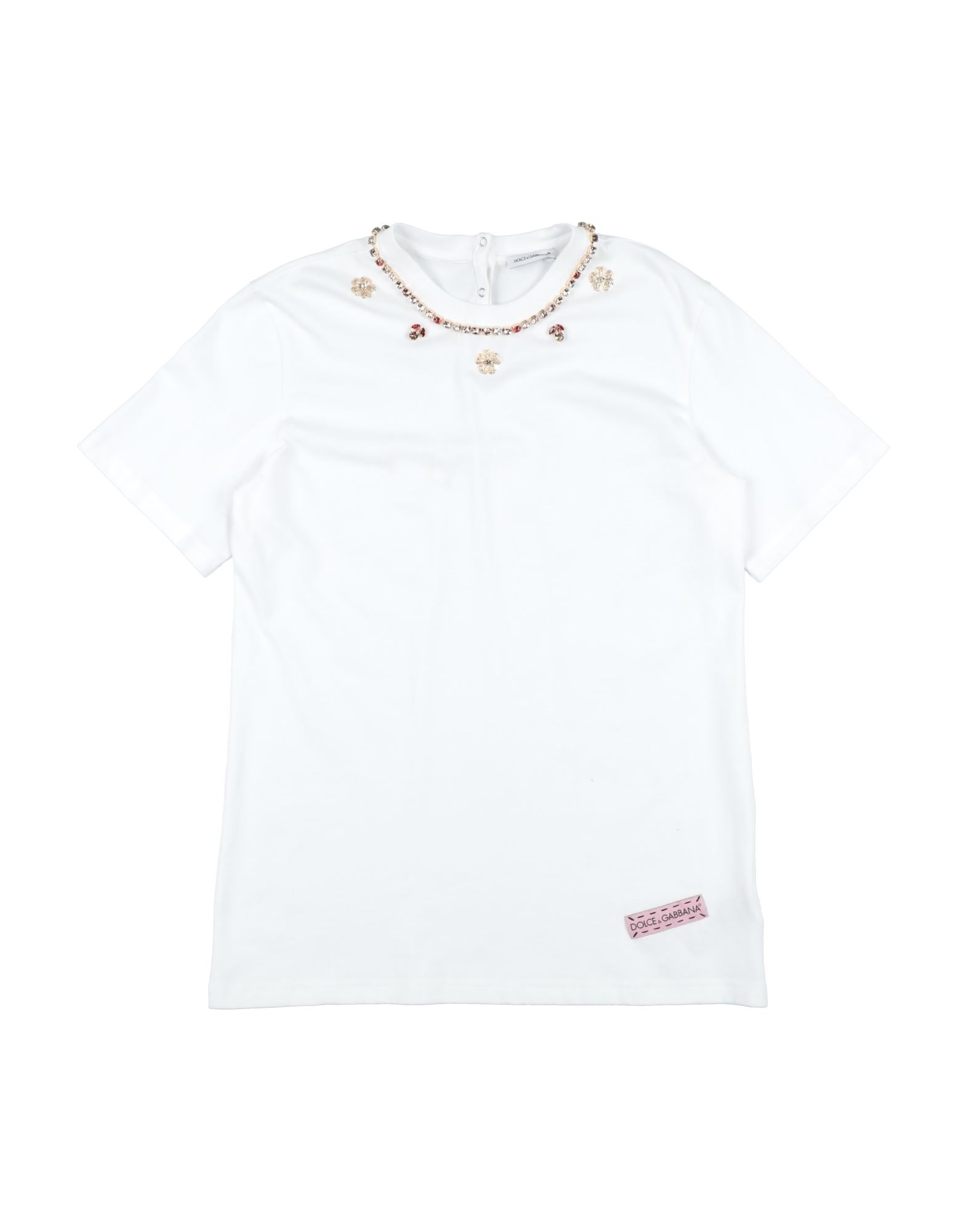 Dolce & Gabbana Kids'  Toddler Girl T-shirt White Size 5 Cotton, Crystal, Brass