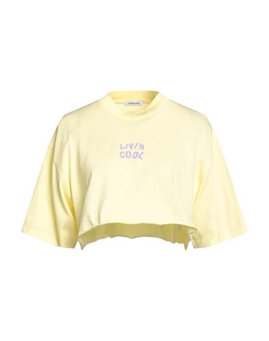 Livincool Woman T-shirt Light Yellow Size L Cotton