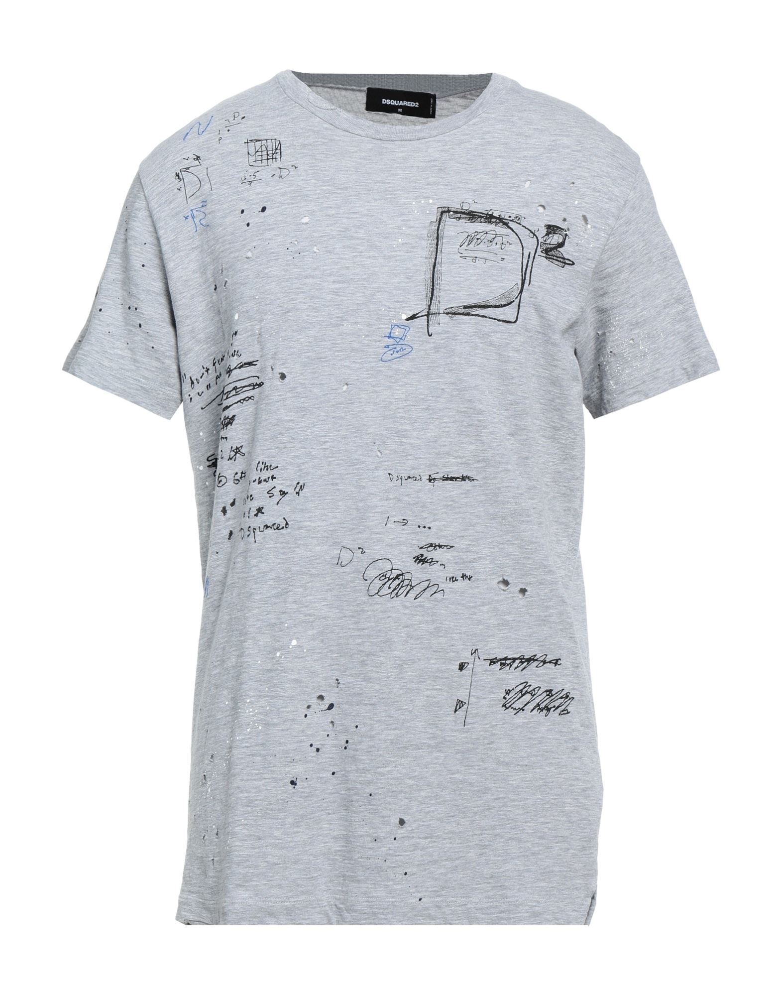 Tシャツ・カットソー Dsquared2 Washed Grey T-Shirt With Logo Dsquared2 Men's Gray Distressed Look Graphic Short Sleeve T