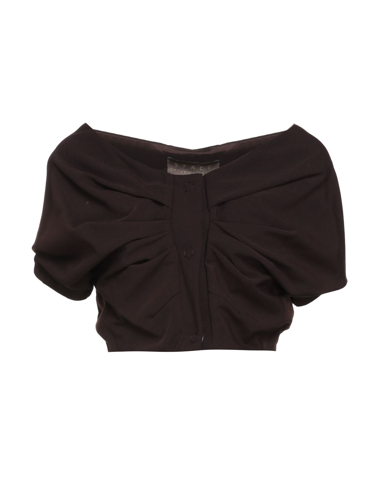 SPACE SIMONA CORSELLINI SIMONA CORSELLINI WOMAN TOP DARK BROWN SIZE 8 POLYESTER, VIRGIN WOOL, LYCRA 