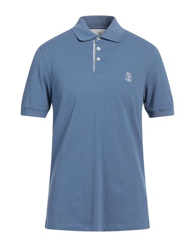 Brunello Cucinelli Logo Cotton Polo Shirt In Blue