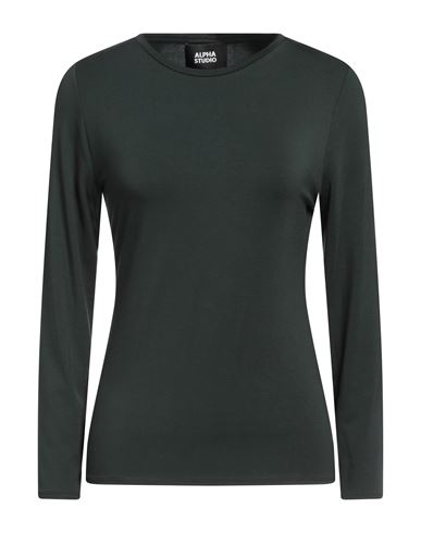 Alpha Studio Woman T-shirt Dark Green Size 10 Viscose, Elastane