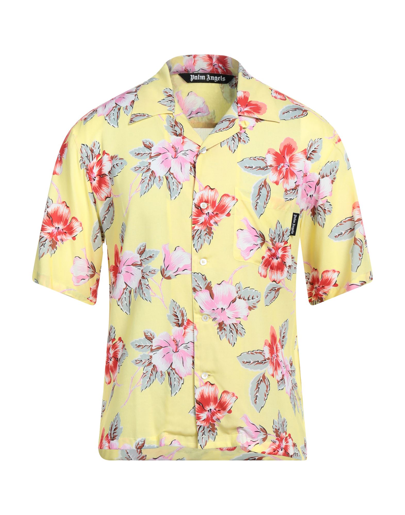 Shop Palm Angels Man Shirt Light Yellow Size 40 Viscose, Polyester