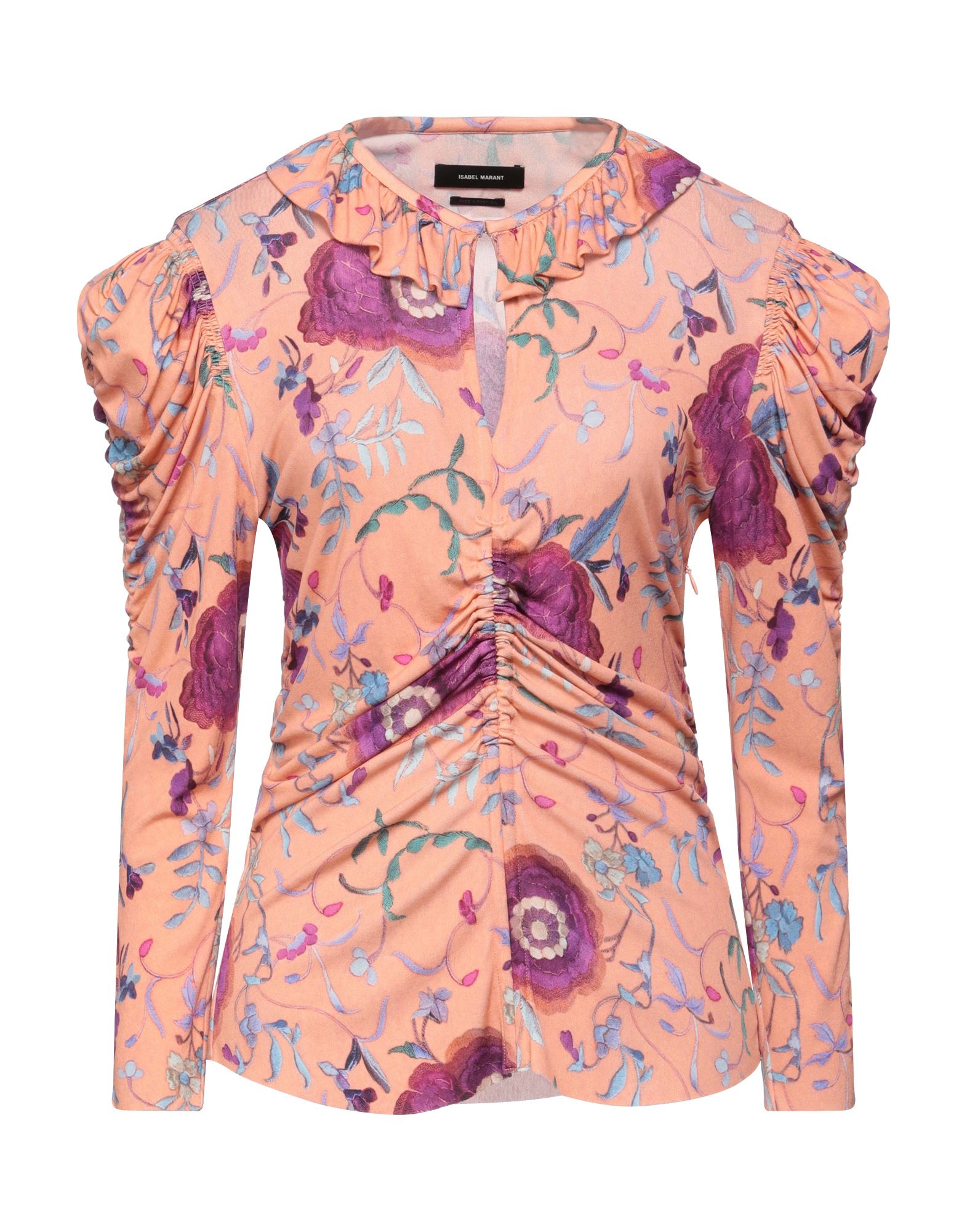 Isabel Marant Jen Floral-print Ruched Puff-sleeve Blouse In Pink