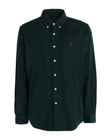 Shop Polo Ralph Lauren Custom Fit Corduroy Shirt Man Shirt Dark Green Size M Cotton