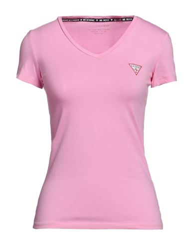 Guess Woman T-shirt Pink Size M Cotton, Elastane