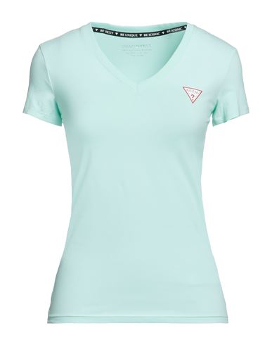 Guess Woman T-shirt Turquoise Size M Cotton, Elastane In Blue