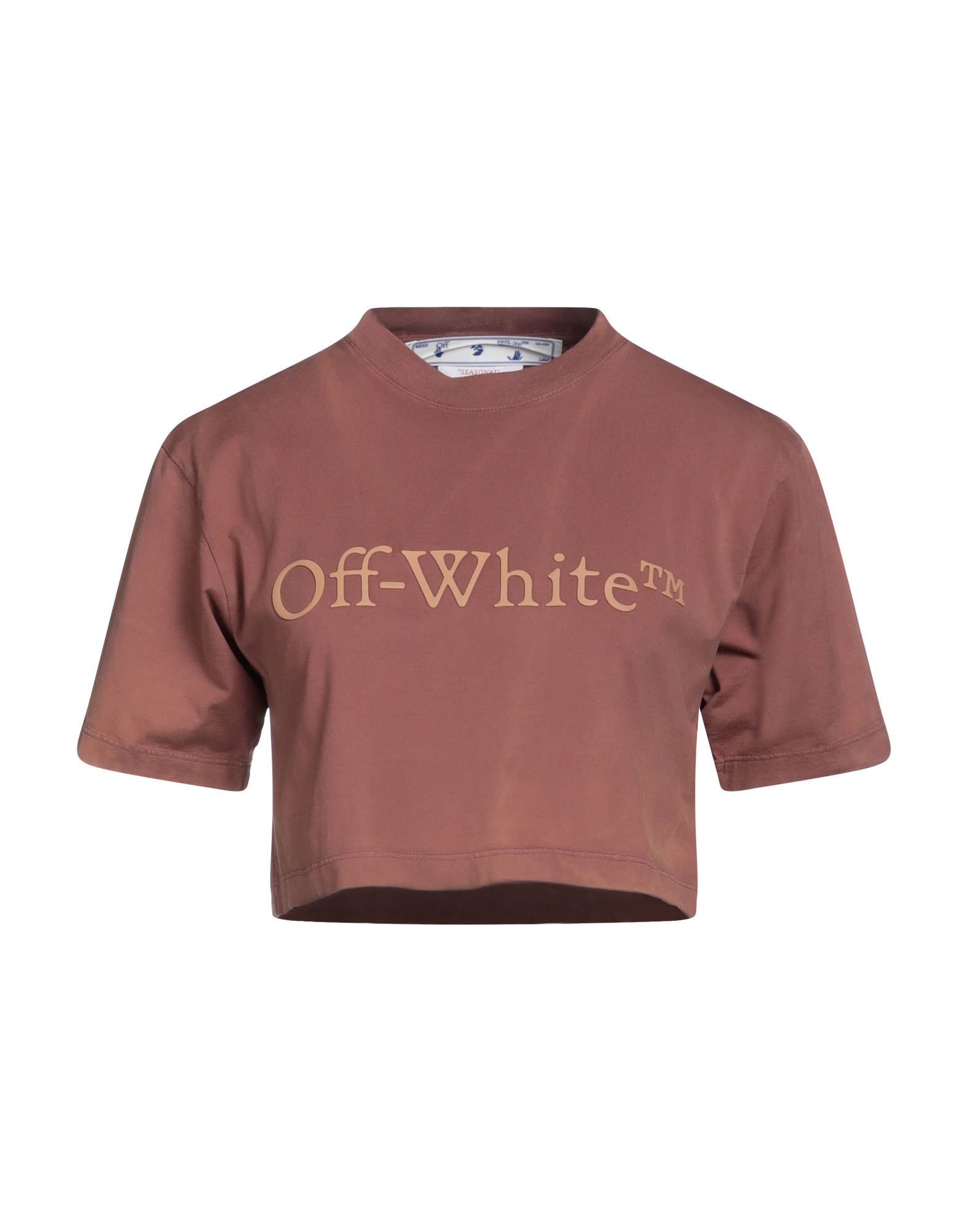 Off-white Woman T-shirt Brown Size Xxs Cotton, Elastane