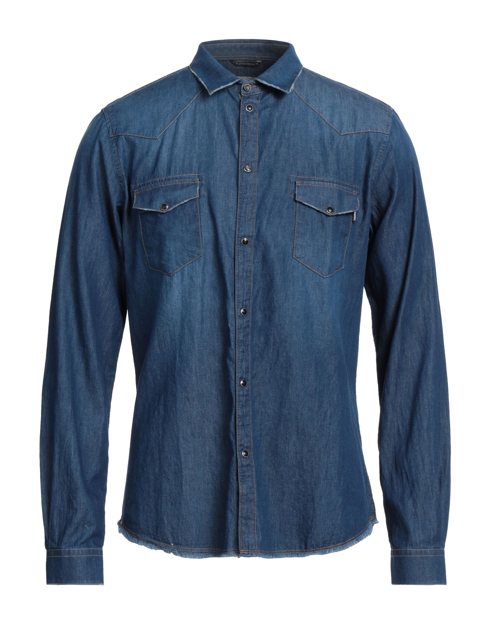 Shop Daniele Alessandrini Homme Man Denim Shirt Blue Size Xl Cotton