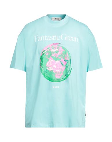 Msgm Man T-shirt Turquoise Size M Organic Cotton In Blue
