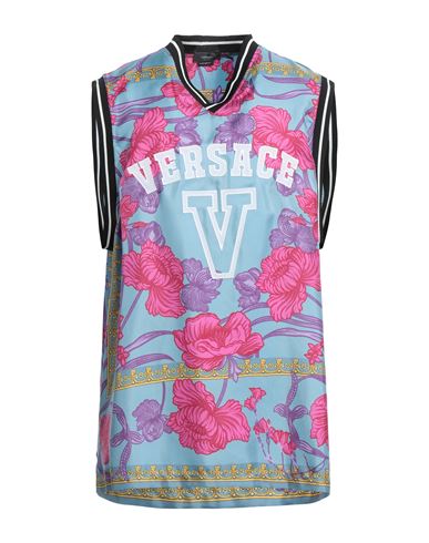 Versace Man T-shirt Pastel Blue Size S Silk, Polyester, Polyamide, Elastane