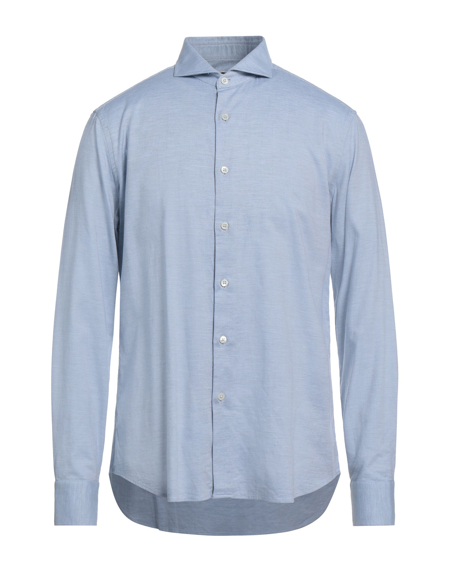 Shop Bagutta Man Shirt Sky Blue Size 16 Cotton