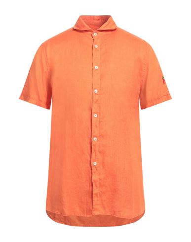 Cooperativa Pescatori Posillipo Man Shirt Orange Size L Linen In Orange