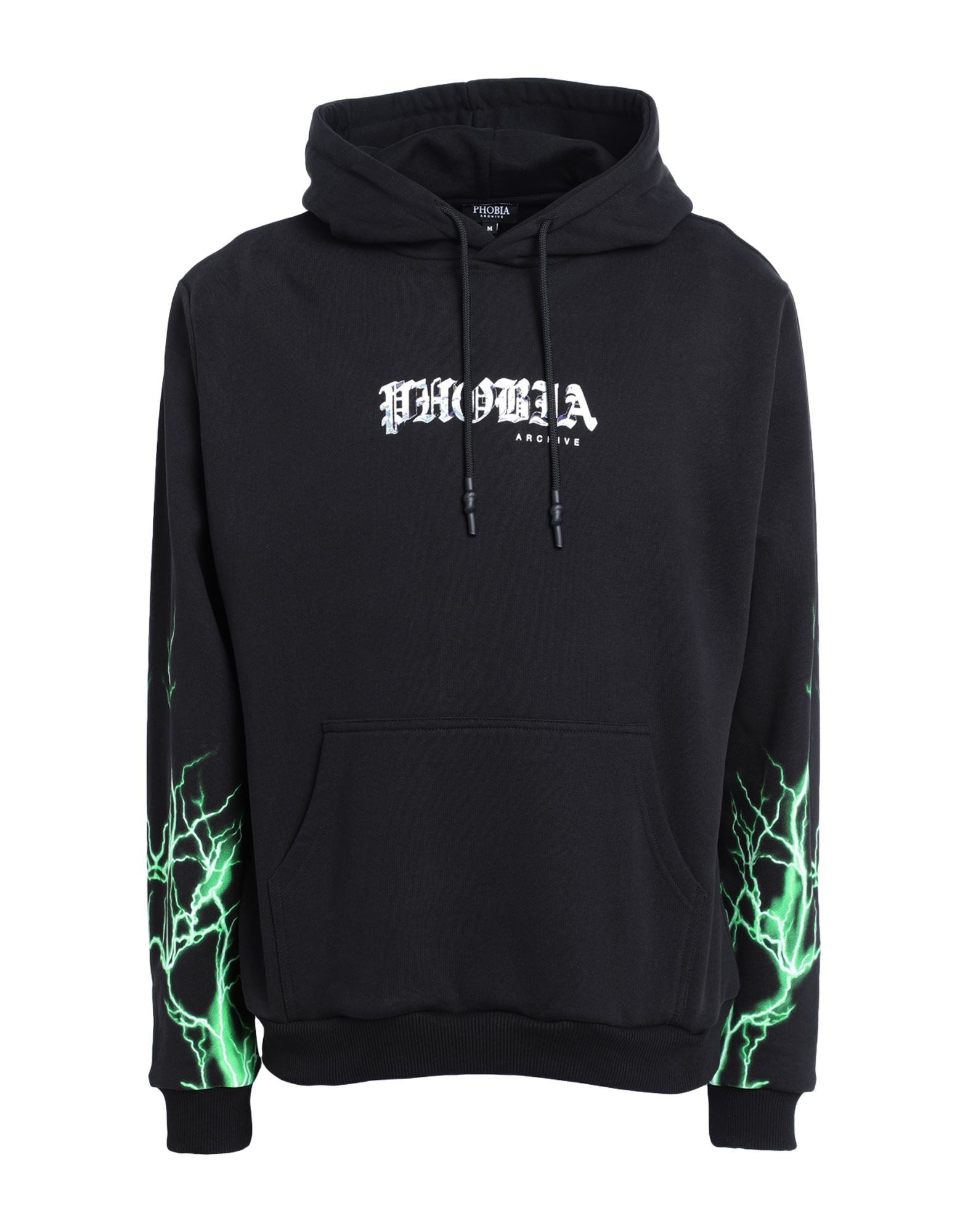 Shop Phobia Archive Hoodie With Green Lightning On Sleeves Man Sweatshirt Black Size Xl Cotton