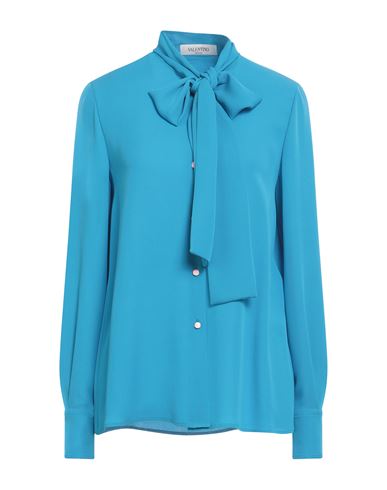 Shop Valentino Garavani Woman Shirt Azure Size 4 Silk In Blue