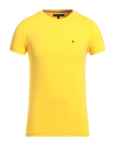 Tommy Hilfiger Man T-shirt Ocher Size S Organic Cotton, Elastane In Yellow