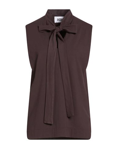 Alpha Studio Woman T-shirt Dark Brown Size 2 Cotton, Elastane In Brown