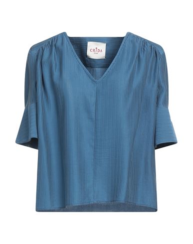 Crida Milano Woman Top Slate Blue Size 3 Cotton, Silk