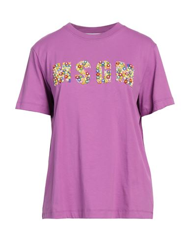 Msgm Woman T-shirt Light Purple Size L Cotton, Glass