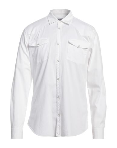 Dondup Man Denim Shirt White Size M Cotton, Elastane