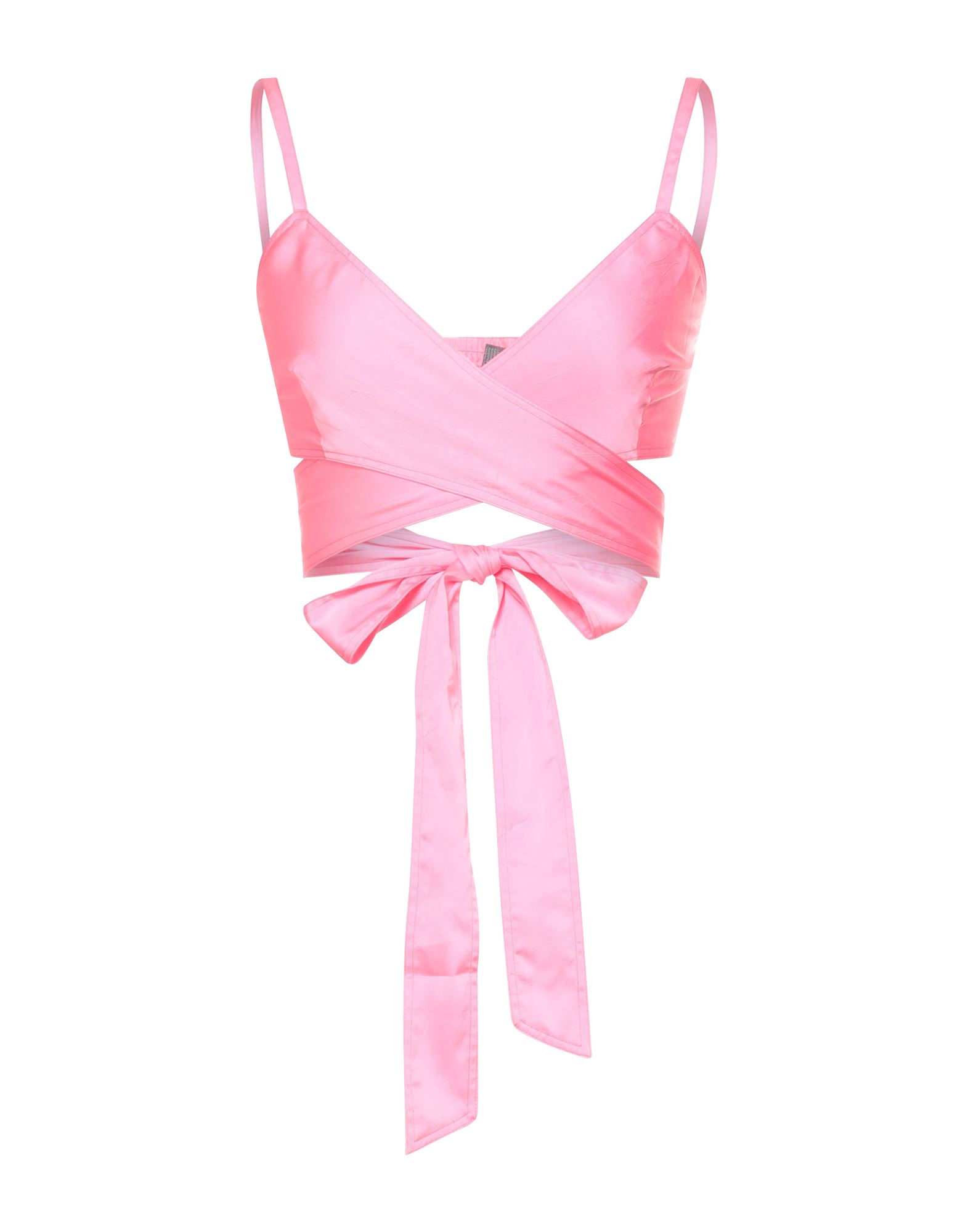 Palm Angels V-neck Tie-front Satin Crop Top In Fuchsia