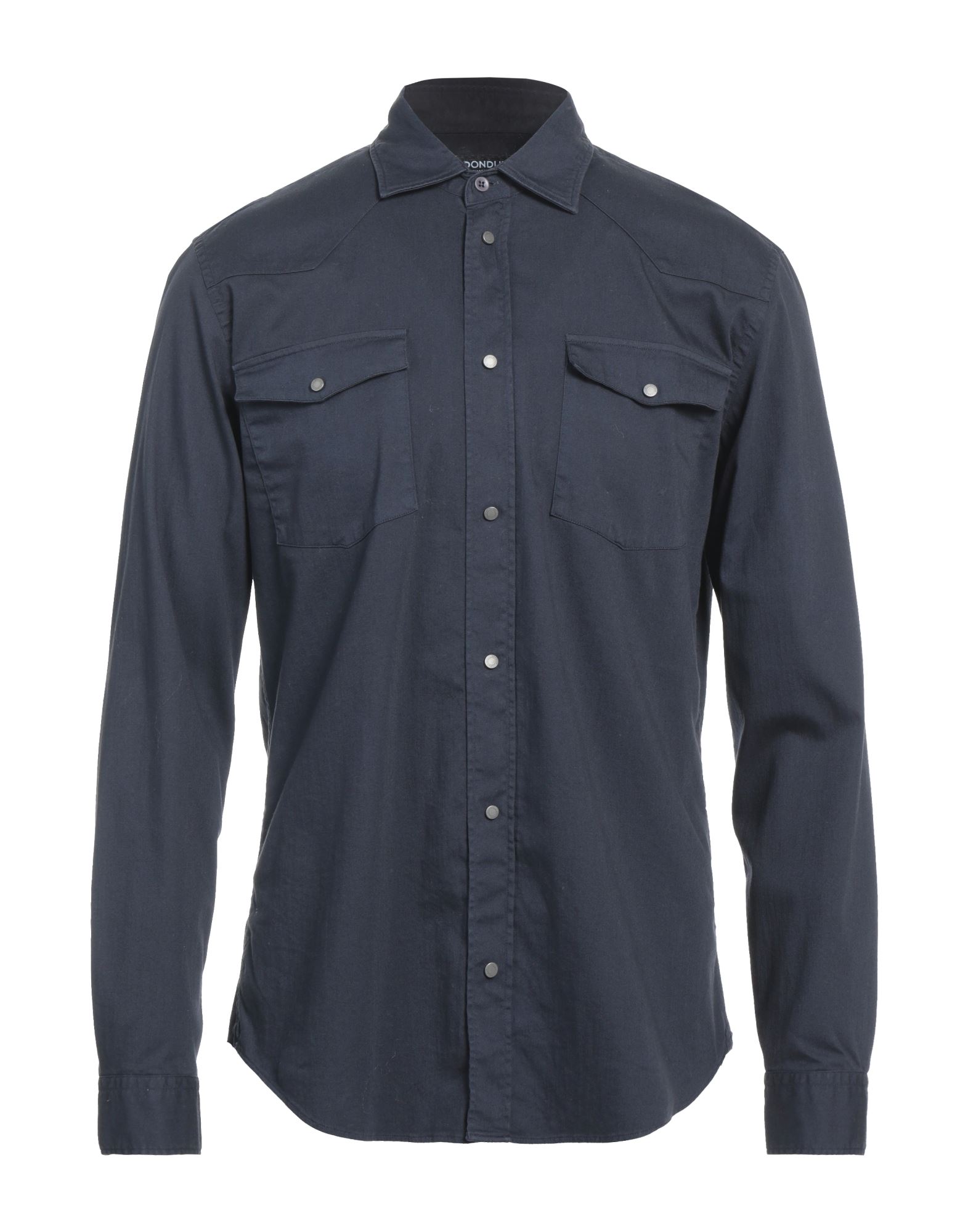 Shop Dondup Man Shirt Midnight Blue Size S Cotton, Elastane In Dark Blue