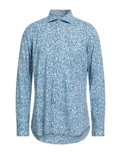 Tintoria Mattei 954 Man Shirt Azure Size 17 Cotton, Elastane In Blue