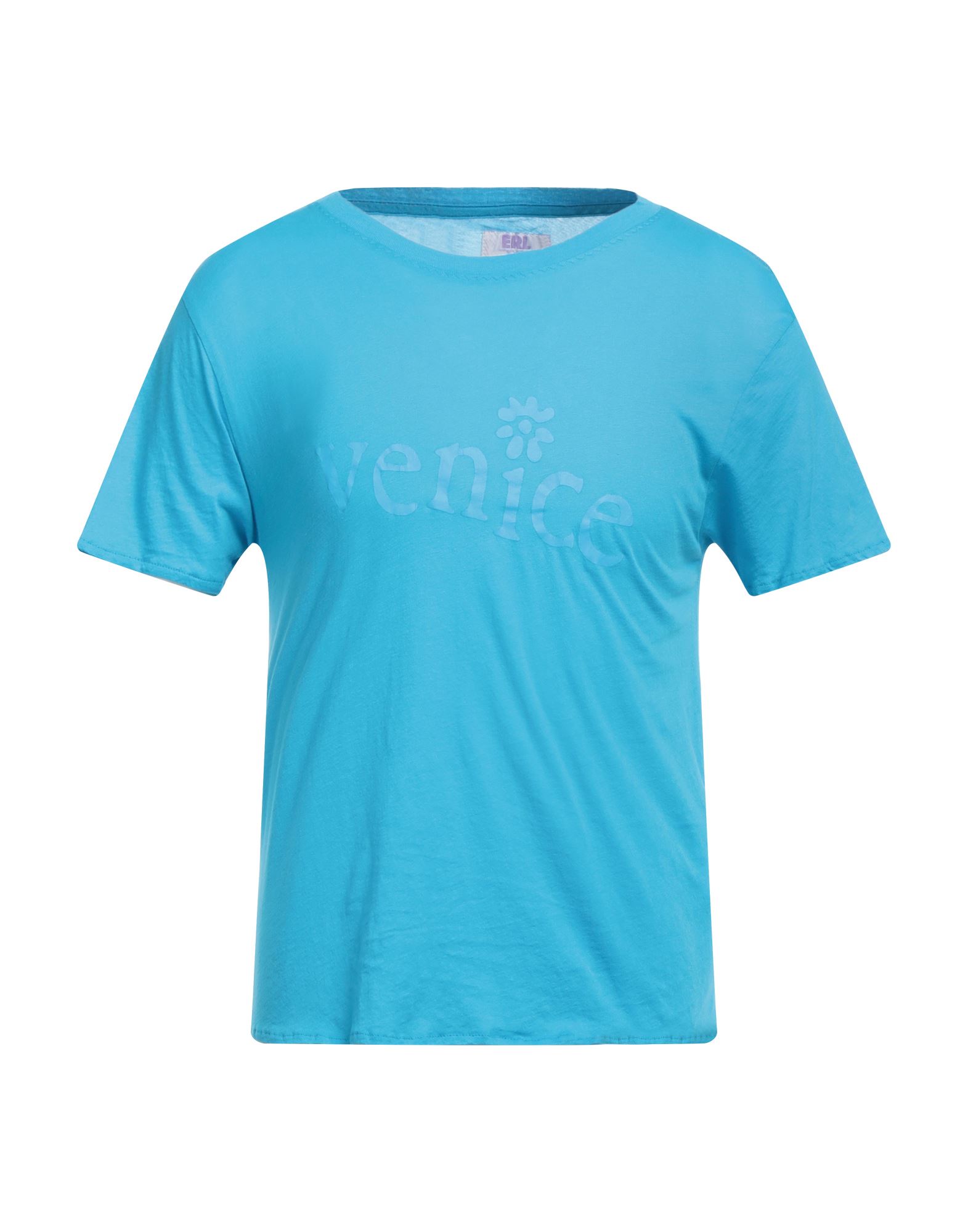 Shop Erl Man T-shirt Azure Size Xxl Cotton In Blue