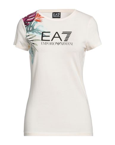 Ea7 Woman T-shirt Cream Size L Cotton, Elastane In White