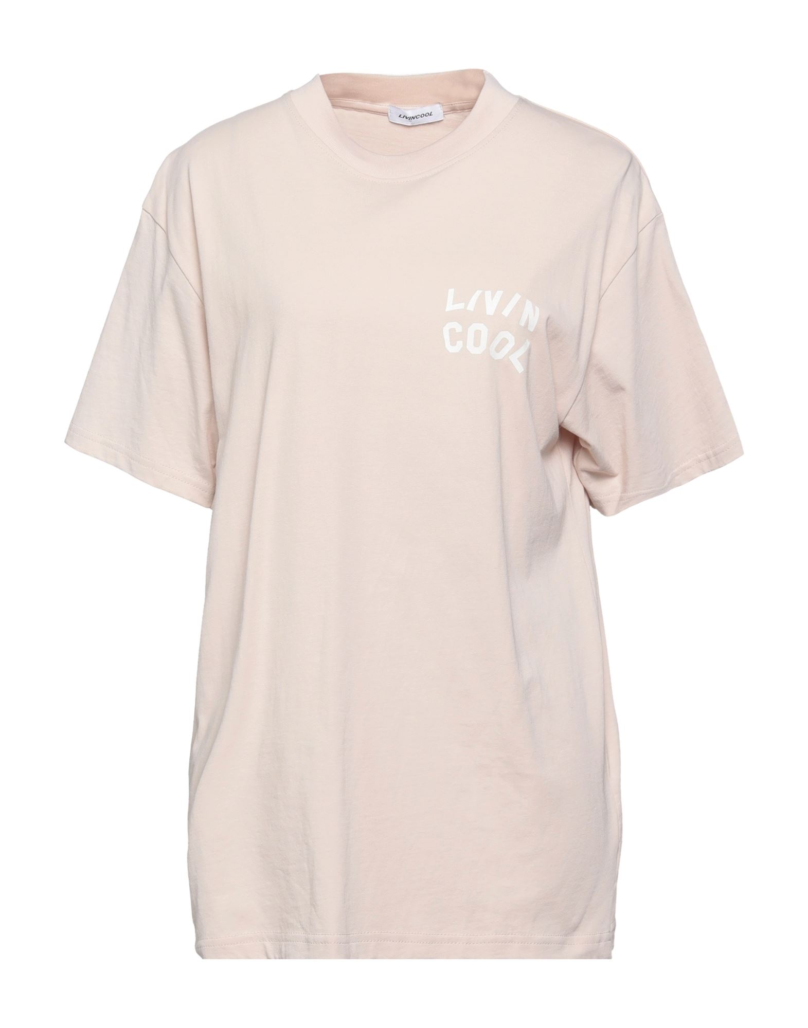 Shop Livincool Woman T-shirt Beige Size S Cotton