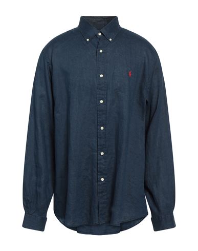 Polo Ralph Lauren Man Shirt Navy Blue Size Xxl Linen